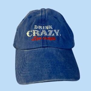 Drink Crazy, Live Crazy Baseball Hat Blue Faded Crazy Water Advertising Hat